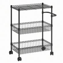 Danolapsi 3 Tier Rolling Cart,Metal Utility Storage Cart,Rolling Utility Cart With Wheels,Craft Cart With Handle,Mesh Basket,Trolley Organizer For Kitchen Living Room Office Garage Dorm - Black - View 8
