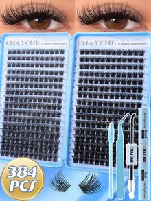 CMAYOME 384片單根捲翹睫毛組，D捲 10-16mm 混裝，DIY 睫毛接種套組，包含自然、精緻、豐盈、持久睫毛、膠水、密封劑和鑷子，適合初學者日常、派對、音樂節使用 - 藍色 - 查看 13