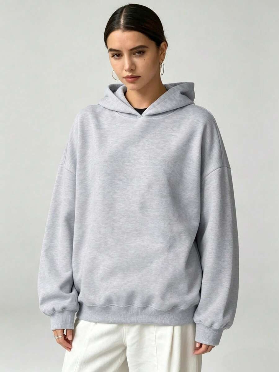 1pc Teen Girls Casual Personalized Thermal Lined Warm Long Sleeve Sweatshirt Spring Autumn Winter - Grey - View 1