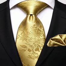 Juego de corbata para hombre, juego de corbata y pañuelo de bolsillo de moda clásica, adecuado para bodas, negocios y banquetes - Dorado - Ver 4