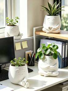 Cute Expression Planter, Succulent Plant Pot, Meditation/Hug/Heart Gesture, Indoor Decorative Plant Pot, Candy Storage Desktop Organizer Box, Home Office Decor, Plant Lover Gift - A - View 3