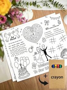 Juego de actividades con temática de boda interactivo, incluye felpudo de bienvenida y tarjetas para colorear, viene con rompecabezas, juegos de números y patrones de corazón & pastel; material de papel, apto para uso con crayones, ideal como recuerdos de boda o actividades de entretenimiento para invitados - Multicolor - Ver 2