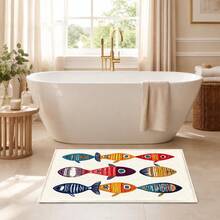 1pc, Abstract Fish Pattern Printed Faux Cashmere Kitchen Mat, Absorbent Kitchen Floor Mat, Kitchen Rug, Long Runner Mat, Sink Front Mat, Suitable For Kitchen, Bathroom, Entryway, Hallway, Laundry Room And Home Decor - Multicolor - View 8