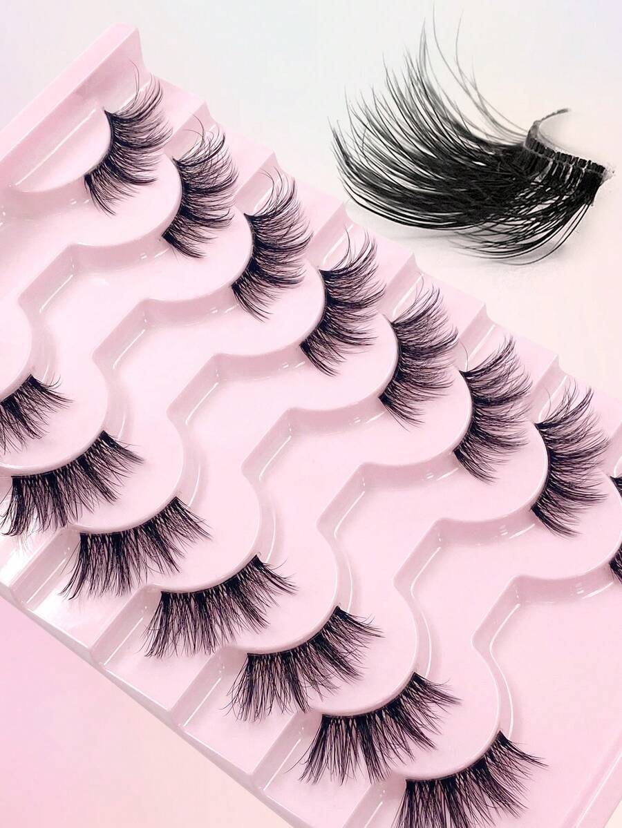 ENCHUW 8 Pairs Half Lashes Cat Eye With Clear Band Wispy False Eyelashes Natural Look 3/4 Corner Lashes Short Lashes With Transparent Band - Black - View 1