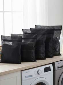 1/3/6pcs Black Mesh Laundry Bag Machine Washing Clothes Storage Bag Underwear Bra Delicates Protection Zipper Closure Household Cleaning Essential Organize - Multicolor - View 4