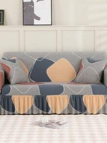1pc Printed Hem Full Coverage Elastic Sofa Cover, Dust-Proof & Dirt-Resistant, Stretchable One-Piece Full Coverage Sofa Protector, Living Room Home Decor, Machine Washable - Grey - View 9