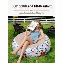 1pc New Graffiti Spherical Inflatable Lazy Sofa, Foldable Flocked Inflatable Bean Bag Chair, Portable Air Sofa For Indoor Home Relaxation - A - View 4