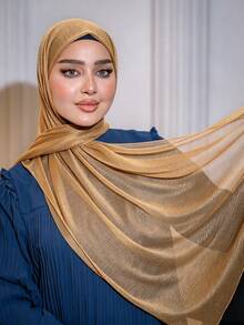 1pc Spring/Summer Casual Versatile Modest Minimalist Solid Color Soft Breathable Lightweight Muslim Hijab Scarf - MSL540 Gold - View 1