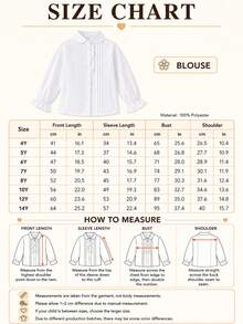 Girls' White Ruffle Long Sleeve Blouse, Pleated Front Button-Up School Uniform Shirt, Suitable For Back To School, Parties And Formal Occasions - White - View 11