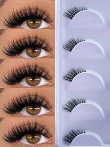 5 Pairs Fox-Style Full Lash False Eyelashes, Soft 3D Winged Tail For Elongated Eye Look - View 1