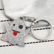 Cute Sparkling Rhinestone Ghost Keychain, Colorful Crystal Ghost Pendant, Fashionable Halloween Decoration, Exquisite Small Gift For Women And Girls, Silver Metal Cartoon Ghost Bag Charm, Daily Use Halloween Themed Decorative Accessory - Silver - View 5