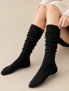 1/2/3 Pairs Slouchy Over-Knee Socks – Solid Black/White Design. Effortless Street Style For Boots, Loafers, Festivals & Wedding Season. - Multicolor - View 5
