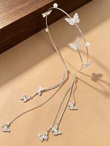 1pc Rhinestone Butterfly & Faux Pearl Tassel Headband, Elegant Hairpiece For Photo Shoots & Everyday Wear, Hair Accessories - Other - View 8