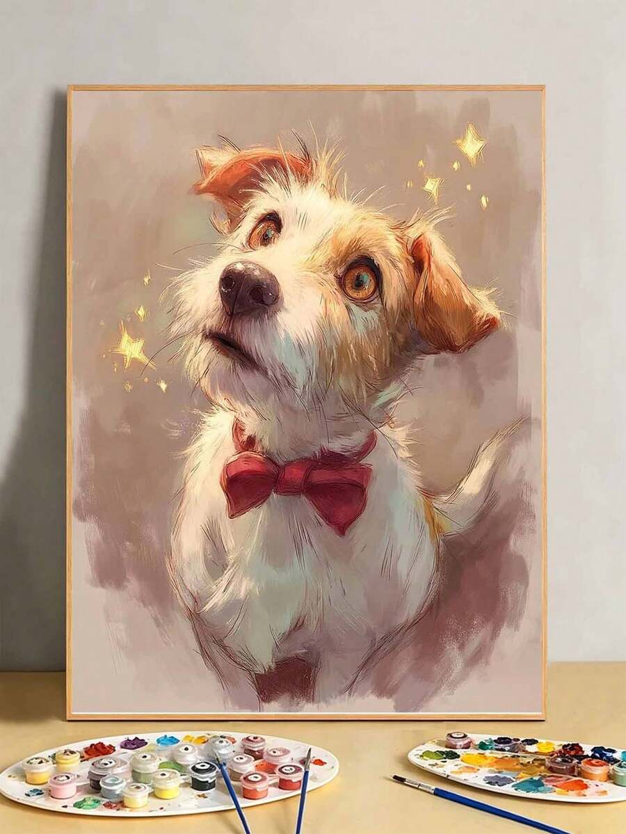 DIY Adorable Dog With Red Bow Tie (Frameless 8x12 / 16x20 Inches) Paint By Numbers Kit(Acrylic) Arts & Crafts For Adult Beginners, Home Wall Decor, And Creative Holiday Gifts For Pet Lovers - Sets - View 1