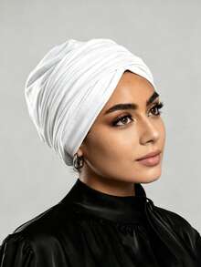 1pc Women's Classic Minimalist Solid Color Chemotherapy Beanie Turban, High Elasticity Full Pleated Design, Anti-Slip, Sweat-Absorbent, Breathable, Multi-Layered Pleated Headwrap For Full Head Coverage, Perfect Match With Hijab, Comfortable Soft Modal Skin-Friendly Premium Knit Fabric, Suitable For Daily Wear - Baby Blue - View 35