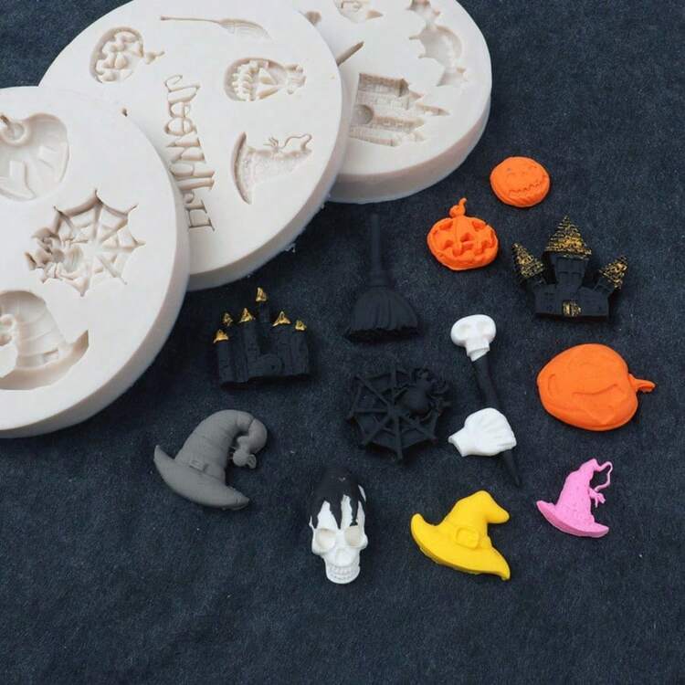 萬聖節迷你城堡、掃帚與邪惡南瓜頭矽膠模具，翻糖蛋糕裝飾模具，廚房用品，烘焙工具，婚禮、生日、派對裝飾模具，可重複使用 - 查看 5