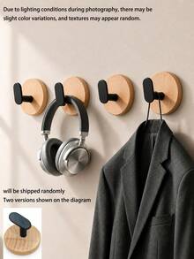 4pcs/2pcs/1pc No-Drill Door Back Hooks, Key Hat Clothing Storage Hooks, Kitchen Bathroom Bedroom Hanging Rack Hooks, Invisible Storage Tools, Clothing Hooks, Simple Design, Fashion Storage, Durable Wood, Reliable Installation - A - View 8