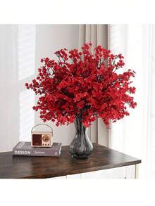 3pcs Christmas Artificial Red Plum Blossom 5-Pronged Faux Flowers, Suitable For Christmas Tree, Table Centerpiece Decoration, Holiday Party Decor, Winter Theme Party, Home Decor, Tabletop Vase - Multicolor - View 3