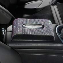 1pc Shiny Full Rhinestone Car Tissue Box, PU Leather Base Car Armrest Tissue Holder, Multi-Color Shiny Car Interior Decoration Gift, Suitable For Female Car Owners - Multicolor - View 7