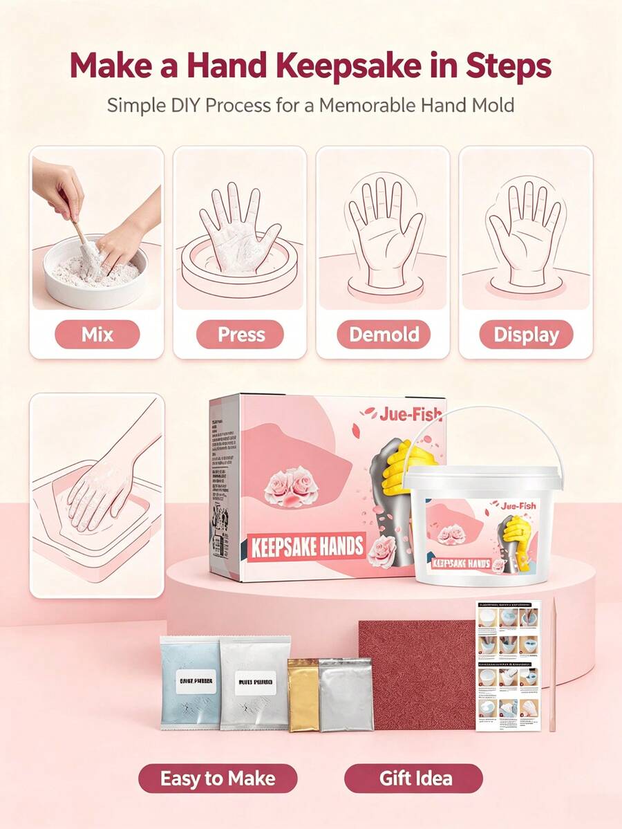 JUE FISH 3D Hand Mold DIY Casting Powder, Couple Handprint Handmade Craft, Anniversary Holiday Gift