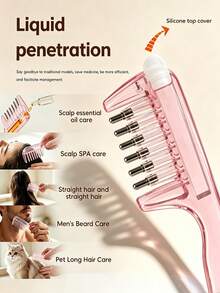 Transparent Pink Liquid Guide Comb, Visible Liquid Guide Comb, Rolling Ball Metal Teeth, Even Liquid Control And Distribution Design, Nourishes Scalp And Hair Roots, Relieves Scalp Tension, Prevents Hair Loss, Suitable For Hair, Beard And Pet Fur - Multiple Styles - View 5