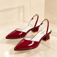 GAN AI Sandalias de tacón alto grueso con punta puntiaguda y media cubierta para mujer, estilo elegante y de moda, adecuadas para fiestas informales y otras ocasiones. - Rouge Casaque - Ver 3