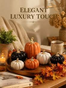Elegant Decorative Ceramic Pumpkin Ornament Set, Gold-Plated Stem, Multiple Sizes (Small/Medium/Large), Orange And White, Suitable For Living Room, Study, Desktop, Home Decor, Halloween - Multiple Styles - View 2