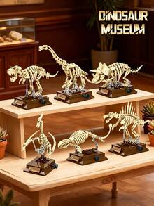 268/317/188/191/1pc Dinosaur Skeleton Building Blocks, DIY Assembled Fossil Model With Movable Limbs And Display Stand, Living Room Desktop Bookshelf Decor, Suitable For Dinosaur Enthusiasts And Collectors As Birthday, Holiday, Back To School Gift - Multicolor - View 7