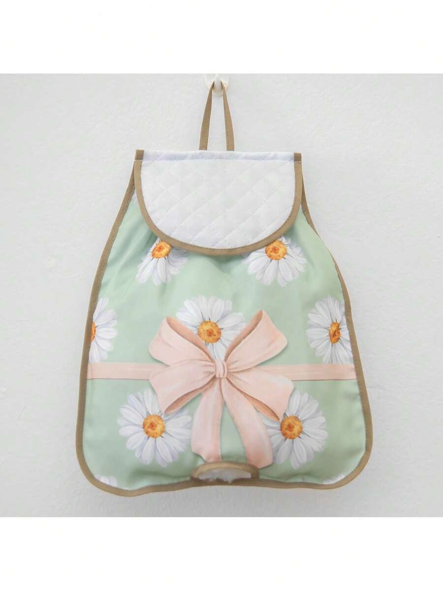 Puxa Saco Porta Sacolas Para Cozinha - Estampa Digital Margaridas - Verde - Visão 1
