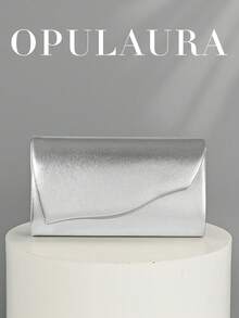 OpulAura 女款時尚極簡金屬線裝飾信封手拿包 PU 皮革晚宴包，適合婚禮、舞會及正式場合 - 銀色 - 查看 1