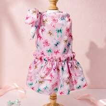 LUCKIE PAL 1pc Colorful Bowknot Pattern Elegant Halter Pet Dress Suitable For Chihuahua Small Dogs Wedding Dog Clothing Pet Dress For Cats And Dogs Indoor And Outdoor - Pink - View 13