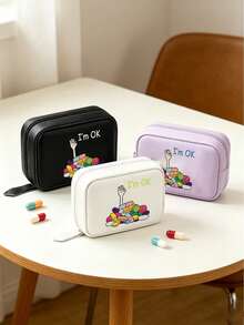 Pill Organizer Box Set, I'm OK Print Pill Organizer Bag, 7-Day Large Capacity Pill Storage Box With 2 Compartments Per Day, Multi-Layer Medication Storage Bag, 14 Colorful Compartments, Reusable Travel Medication Storage Bag, Suitable For Supplements And Small Daily Items, Ideal For Health-Conscious And On-The-Go Users, Essential Medical Accessory, Dormitory Necessity, Back To School Essential, Teacher's Day Gift, Back To School Gift - Multicolor - View 4