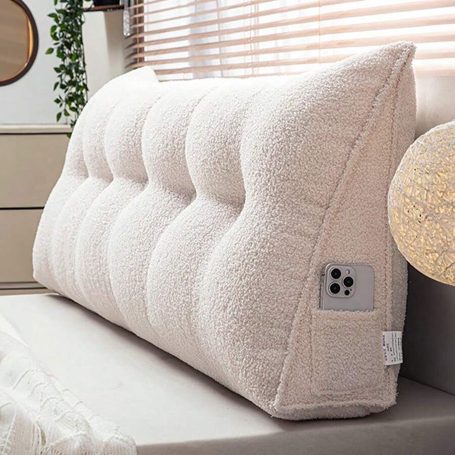 Triangular Bed Wedge Pillow – Extra-Large 59"X20"X8" Reading & Back Support Pillow For Sitting Up In Bed, Daybed, Sofa Or Floor | Memory Foam-Infused, Removable Washable Cover, Non-Slip Bottom | Perfect For Reading, Streaming, Gaming, Postpartum Reco - Beige - View 1