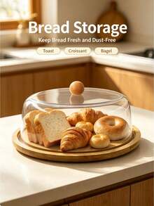 3 Packs Food Serving Platter Set, Natural Bamboo Base Tray With Clear Plastic Dome Lid, Multi‑Shape & Multi‑Size Dust‑Proof Display Stand, Perfect For Cakes, Cookies, Cheese, Fruit And Home Party Food Display - 3-piece Bread Box Set - View 5