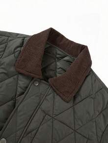 Men's Autumn/Winter Fashion Long Sleeve Colorblock Collared Padded Coat, Suitable For Daily Commute And Vacation - Green - View 8