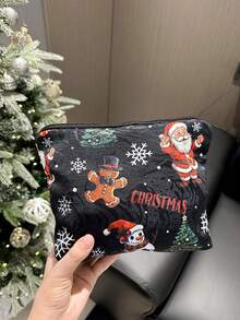 1pc Christmas Storage Bag Gift Pouch Santa Claus Gift Bag Cosmetic Bag Toiletry Bag Clutch Bag Fabric Bag - Multicolor - View 2