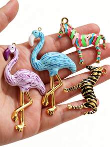 1 Pc 304 Stainless Steel Enamel Animal Pendants, Colorful Flamingo & Zebra Charms, Cute Wild Animal DIY Accessories Necklace Bracelet Making - Multicolor - View 4
