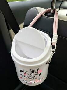 Portable Printed Makeup Storage Bucket With Lid, Large Capacity Cross‑Body Cosmetic Organizer, Dust‑Proof For Lipstick Brushes Eyeshadow Palette, Desktop Bathroom Dorm Vanity Storage For Girls Makeup Lovers, Back‑To‑School Gift - Multicolor - View 8