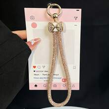 Fashionable Exquisite Full Rhinestone Butterfly Short Outdoor Portable Pendant Butterfly Full Rhinestone Ring Women's Delicate High-End Niche Pendant Accessory Outdoor Travel Hiking Commute Handbag Strap Phone Case Phone Cover Small Pendant Rope Rhinestone Shiny Inlaid Diamond High-End Wrist Pendant Phone Chain Phone Lanyard - Multicolor - View 9