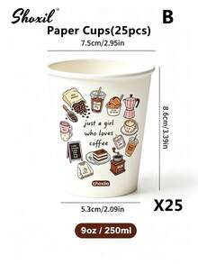 shoxil 25pcs 9oz Disposable Hot Drink Paper Cups, Custom Printed Single Wall White Paper Coffee Cups, Sturdy Leak-Proof, Suitable For Cafes, Restaurants, Takeout Beverages And Catering Services - A - View 8