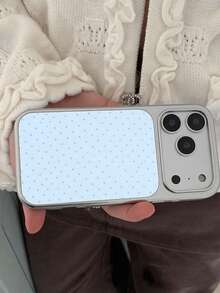 極簡藍色波點銀邊女孩風韓系Ins博主小眾設計電鍍手機殼保護套，適用於 17 Pro Max/16/15/14/13 - 淺藍色 - 查看 7
