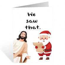 1pc Humorous Santa Claus & Jesus Christmas Card With Envelope - "We Saw" Holiday Greeting Card, Suitable For Friends And Family, Christmas Celebration Holiday Blessing Card, Christmas Gift For Anyone - A - View 3