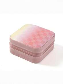 1pc Portable Travel Mini Jewelry Box, Leather Jewelry Ring Storage Box, Gradient Color Grid Storage Box, Gift Box, Jewelry Box, Meets Daily Jewelry Storage And Travel Needs, Mini Storage Box Can Be Shared With Family, Convenient For Daily Use. - Multicolor - View 12