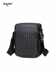 saroxi Men's Crossbody Shoulder Bag With Side Pocket, Small Pouch Bag, Multi-Functional For Commuting Casual, Phone Bag, Minimalist Rivet Decor, Sling, Urban - Black - View 7