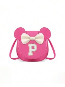 1pc Girls' Popular Cartoon Ear Crossbody Bag, Bowknot Towel Letter Small Purse, Cute Princess Coin Purse Gift For Girls - Hot Pink - View 23