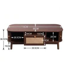 Coffee Table - Rattan Coffee Table, Drawers With Rattan And Sliding Doors With Solid Wood Slats, Solid Wood Legs, Natural Country Style. - Natural + MDF - View 3