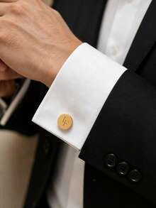 [ZzAi Custom]1 Set Customized Cufflinks And Tie Clip, Square And Round Cufflinks, Customized Text, Name, As Men's, Holiday Gift, Christmas Gift, High-End Customization, Wedding Gift - Round Style - View 2