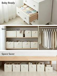 1pc/3pcs White Fabric Non-Patchwork Storage Box, Linen Clip Storage, Clothes Organizer, Wardrobe Clothes Pants Layered Storage Decoration, Holiday Decoration, Room Decoration, Home Decoration, Bedroom Decoration, Organizer, Organizer, Storage Box, Clothing Storage - White - View 8