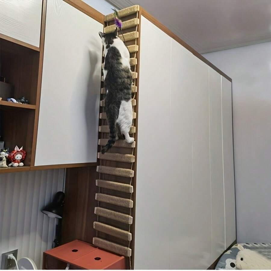 1pc Hanging Cat Ladder, Suitable For Playing, Climbing And Scratching, Made Of Natural Cedar Wood With Durable Rope - Multicolor - View 1