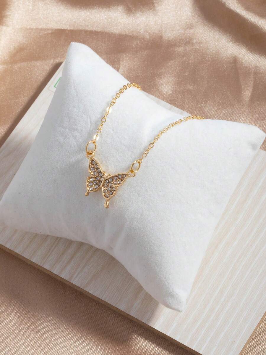 Minimalist Casual Korean Style Butterfly Necklace - Gold - View 1